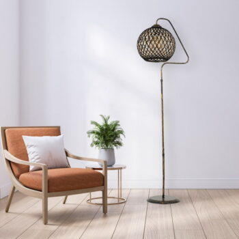 Stojacia lampa v čierno-zlatej farbe s tienidlom z juty (výška 154 cm) – Opviq lights - Image 3