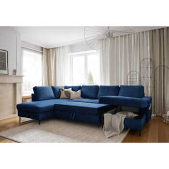 Tmavomodrá menčestrová rozkladacia rohová pohovka (ľavý roh) Lofty Lilly – Miuform - Image 7