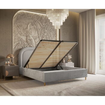 Svetlosivá čalúnená dvojlôžková posteľ s úložným priestorom s roštom 180x200 cm Mija – Maison de Rêve - Image 5