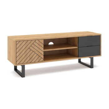 Antracitovosivá/prírodný TV stolík v dekore duba 140x52 cm Madona – Marckeric - Image 3