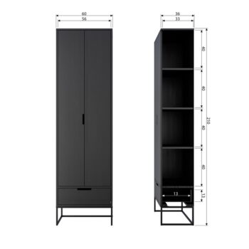 Čierna šatníková skriňa z jaseňového dreva 60x210 cm Silas – WOOOD - Image 9