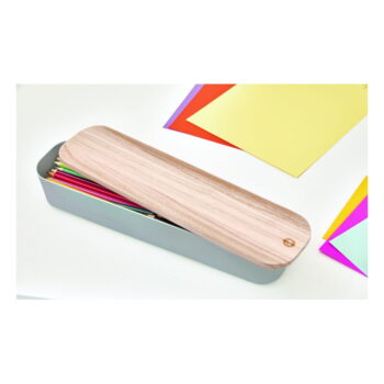 Sivý úložný box s vekom z dreva paulownia iDesign Eco, 9 x 36,5 cm - Image 7