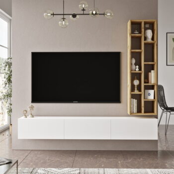 TV stolík v dekore duba v bielo-prírodnej farbe 175x25x27 cm – Kalune Design – Obrázok 5