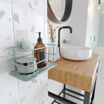 Samodržiaca kovová kúpeľňová polička v mentolovej farbe Grena – Compactor – Obrázok 4