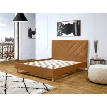 Oranžová čalúnená dvojlôžková posteľ s roštom 160x200 cm Romane – Bobochic Paris – Obrázok 8