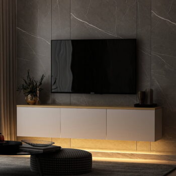 TV stolík v dekore duba v bielo-prírodnej farbe 160x35x32 cm Neon – Kalune Design – Obrázok 6