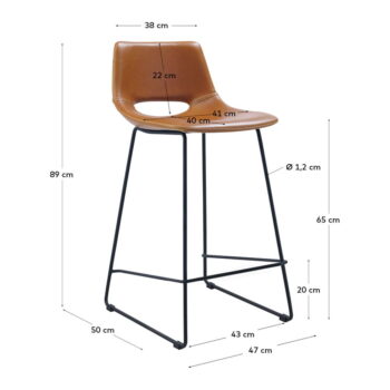 Koňakovohnedé barové stoličky z imitácie kože v súprave 2 ks (výška sedadla 65 cm) Zahara – Kave Home - Image 8