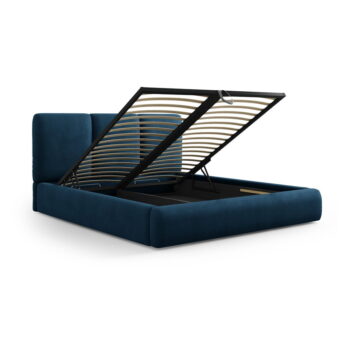Tmavomodrá čalúnená dvojlôžková posteľ s úložným priestorom s roštom 180x200 cm Brody – Mazzini Beds - Image 2