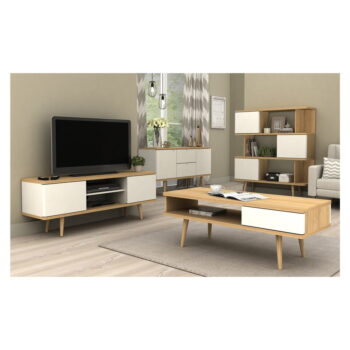 Biely TV stolík v dekore duba 140x52 cm Alana - Støraa - Image 4