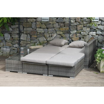 Sivý záhradný lounge set z umelého ratanu pre 4 Alcudia – Garden Pleasure - Image 5