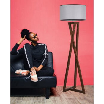 Sivo-hnedá stojacia lampa s textilným tienidlom (výška 149 cm) Maçka – Opviq lights - Image 5