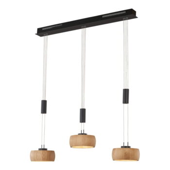 LED stmievateľné závesné svietidlo v čiernej a prírodnej farbe s dreveným tienidlom Shine-wood – Fischer & Honsel