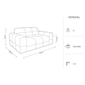 Čierna zamatová pohovka 156 cm Kendal - Micadoni Home - Image 6