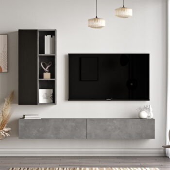 Čierno-sivý TV stolík v dekore betónu 175x25x27 cm – Kalune Design – Obrázok 2
