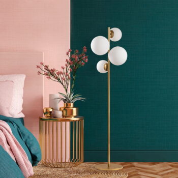Stojacia lampa v zlatej farbe so skleneným tienidlom (výška 162 cm) Fazli – Opviq lights - Image 5