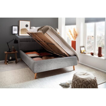 Sivá čalúnená dvojlôžková posteľ s úložným priestorom s roštom 140x200 cm Lotte - Meise Möbel – Obrázok 5