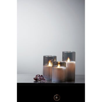 Sivá LED vosková sviečka v skle Star Trading M-Twinkle, výška 12,5 cm – Obrázok 6