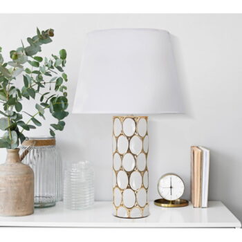 Keramická stolová lampa s textilným tienidlom v bielo-zlatej farbe (výška 56 cm) Glam Carv – Mauro Ferretti - Image 2
