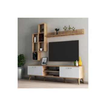 Biela/prírodná TV súprava v dekore borovice 180x48 cm Veronica - Kalune Design - Image 2