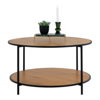 Okrúhly konferenčný stolík s doskou v dubovom dekore v prírodnej farbe ø 80 cm Vita – House Nordic - Image 3