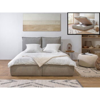Béžová čalúnená dvojlôžková posteľ s úložným priestorom a roštom 160x200 cm Garancia – Bobochic Paris - Image 5