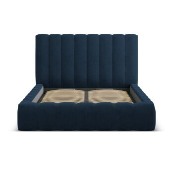 Tmavomodrá čalúnená dvojlôžková posteľ s úložným priestorom a roštom 160x200 cm Kelp – Micadoni Home – Obrázok 4