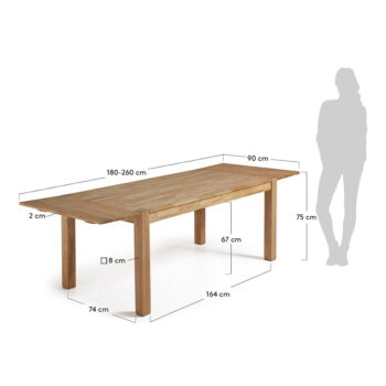 Jedálenský rozkladací stôl z dubového dreva Kave Home, 180 x 90 cm - Image 5