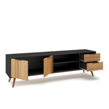 Čierny/prírodný TV stolík z borovicového dreva 180x53 cm Lavis – Marckeric - Image 4