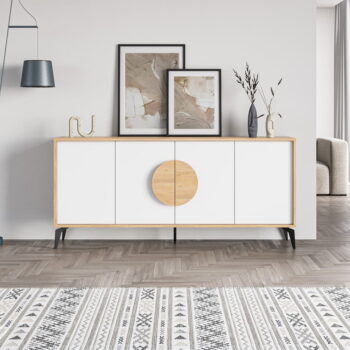 Nízka komoda v dekore duba v bielo-prírodnej farbe 180x82 cm Vae – Marckeric – Obrázok 8