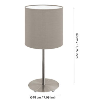 Stolová lampa v sivej a striebornej farbe s textilným tienidlom (výška 40 cm) PASTERI – EGLO - Image 3