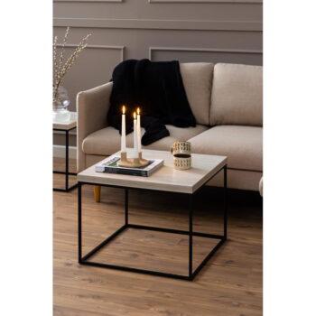 Béžový konferenčný stolík s doskou v dekore mramoru 60x60 cm Barossa – Actona - Image 2