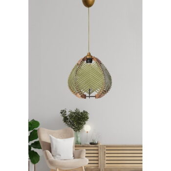 Závesné svietidlo v zeleno-prírodnej farbe s textilným tienidlom ø 25 cm – Opviq lights – Obrázok 2