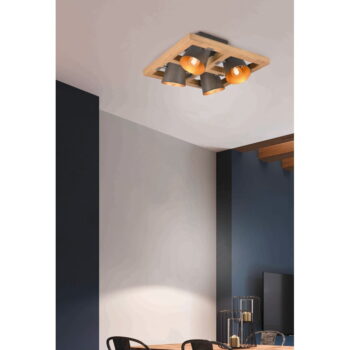 Stropné svietidlo s kovovým tienidlom v tmavo sivo-prírodnej farbe 39x39 cm Bell – Trio - Image 3