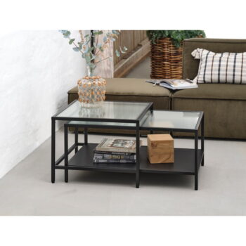 Čierne sklenené konferenčné stolíky v súprave 2 ks 60x60 cm Bronco – Unique Furniture – Obrázok 3