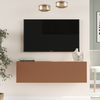 TV stolík v dekore borovice v tehlovo-prírodnej farbe 140x30x32 cm – Kalune Design - Image 2