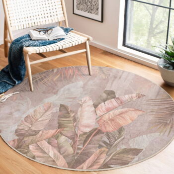 Svetloružový prateľný okrúhly koberec ø 150 cm Dusty Leaves – Mila Home - Image 9