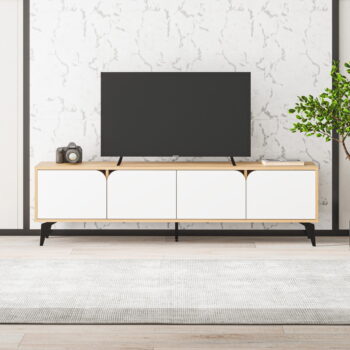 TV stolík v dekore duba v bielo-prírodnej farbe 180x51 cm Nola – Marckeric - Image 4