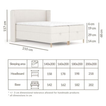 Krémová boxspring posteľ s úložným priestorom 160x200 cm Monpelli – Maison de Rêve - Image 7