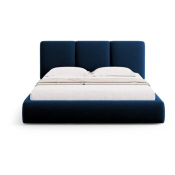Tmavomodrá zamatová čalúnená dvojlôžková posteľ s úložným priestorom s roštom 160x200 cm Brody – Mazzini Beds - Image 2