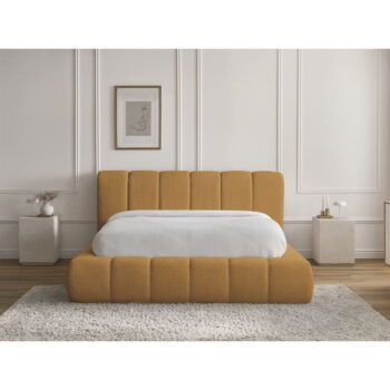 Čalúnená dvojlôžková posteľ s úložným priestorom s roštom 160x200 cm v horčicovej farbe Denali – Bobochic Paris - Image 5