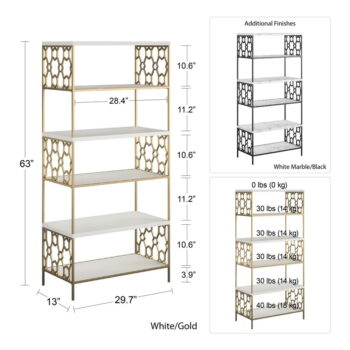 Regál v bielo-zlatej farbe CosmoLiving by Cosmopolitan Ella, 75 x 160 cm – Obrázok 3