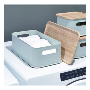 Sivý úložný box s vekom z dreva paulownia iDesign Eco Handled, 21,3 x 43 cm - Image 7