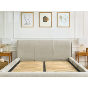 Béžová čalúnená dvojlôžková posteľ s úložným priestorom s roštom 180x200 cm Vernon – Bobochic Paris - Image 3