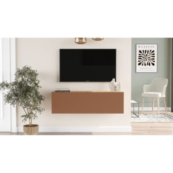 TV stolík v dekore borovice v tehlovo-prírodnej farbe 140x30x32 cm – Kalune Design - Image 5