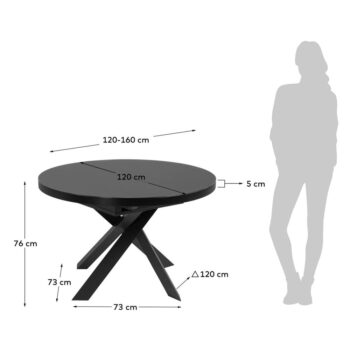 Čierny okrúhly rozkladací jedálenský stôl so sklenenou doskou ø 160 cm Vashti – Kave Home - Image 2