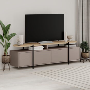Sivo-béžový TV stolík v dekore duba 160x48 cm Hinoa – Marckeric – Obrázok 4
