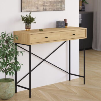 Konzolový stolík s doskou v dubovom dekore v prírodnej farbe 35x110 cm Titan – Marckeric – Obrázok 6