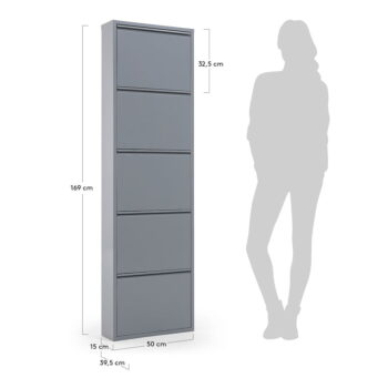 Sivá kovová skrinka na topánky s 5 výklopnými zásuvkami Kave Home Rox - Image 2