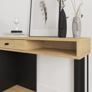 Konzolový stolík s doskou v dubovom dekore v čierno-prírodnej farbe 35x100 cm Saturne – Marckeric – Obrázok 6