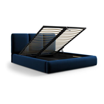 Tmavomodrá zamatová čalúnená dvojlôžková posteľ s úložným priestorom s roštom 160x200 cm Brody – Mazzini Beds - Image 3